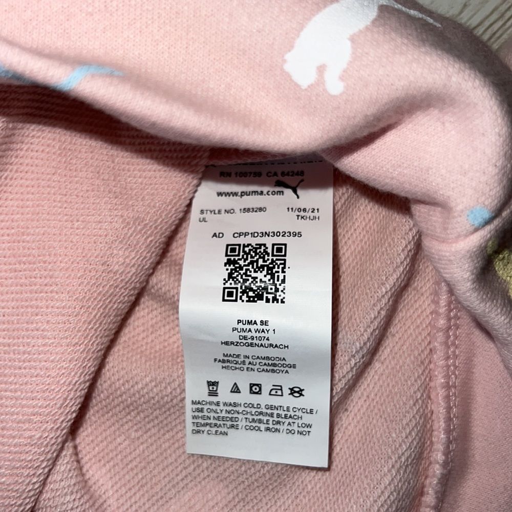 PUMA Youth Hoodie Sweatshirt Pink W/Yellow Blue White Cat Logo All Over NWT Kids - Picture 6 of 11